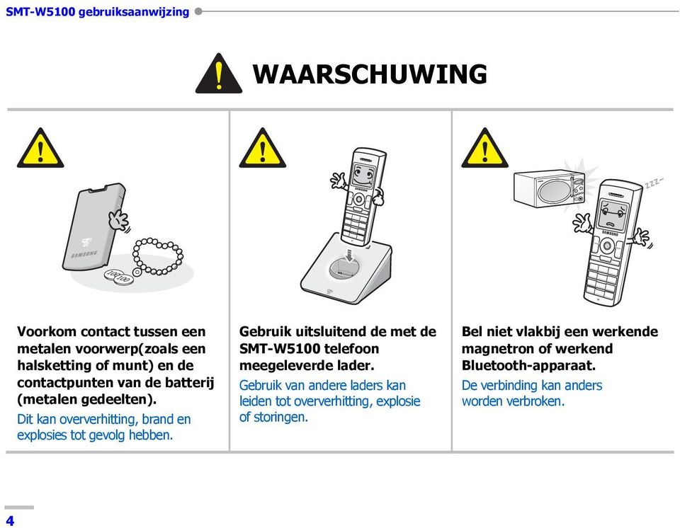 Gebruik uitsluitend de met de SMT-W5100 telefoon meegeleverde lader.