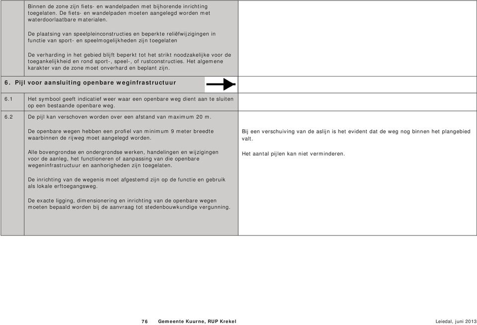 noodzakelijke voor de toegankelijkheid en rond sport-, speel-, of rustconstructies. Het algemene karakter van de zone moet onverhard en beplant zijn. 6.