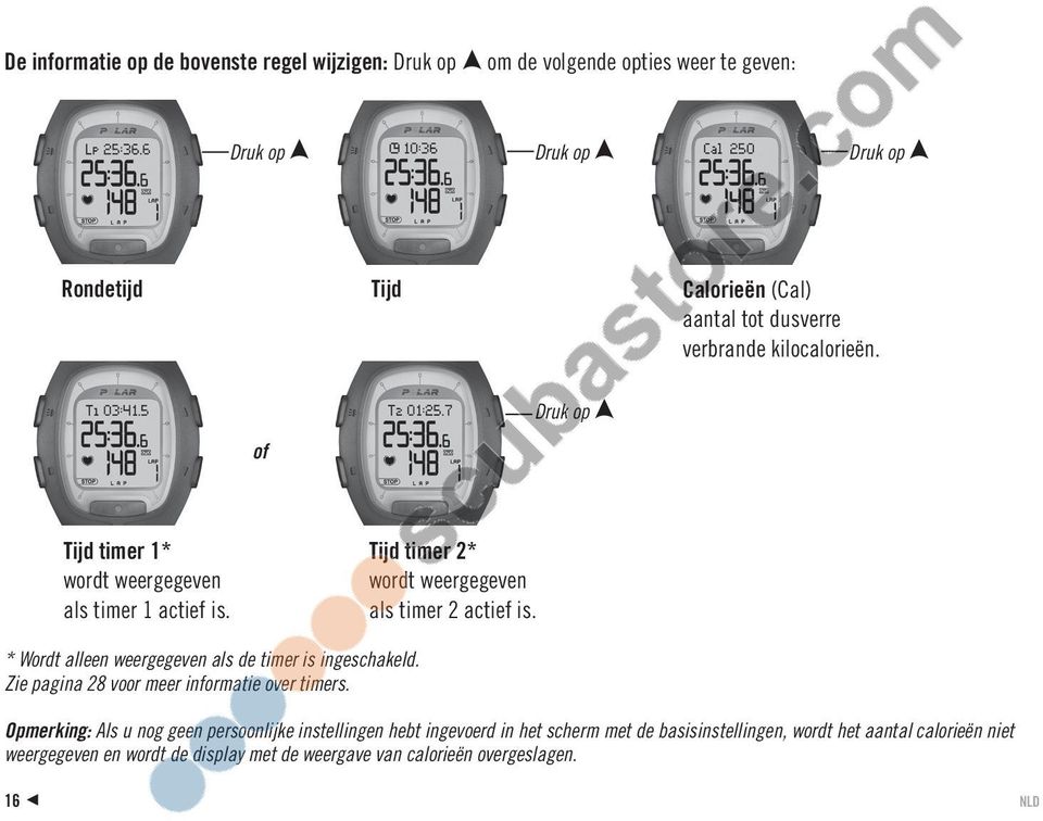 * Wordt alleen weergegeven als de timer is ingeschakeld. Zie pagina 28 voor meer informatie over timers.