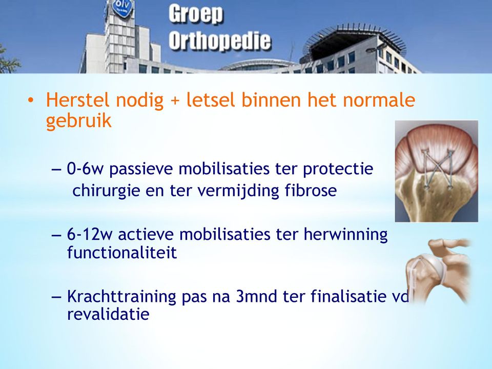 vermijding fibrose 6-12w actieve mobilisaties ter herwinning