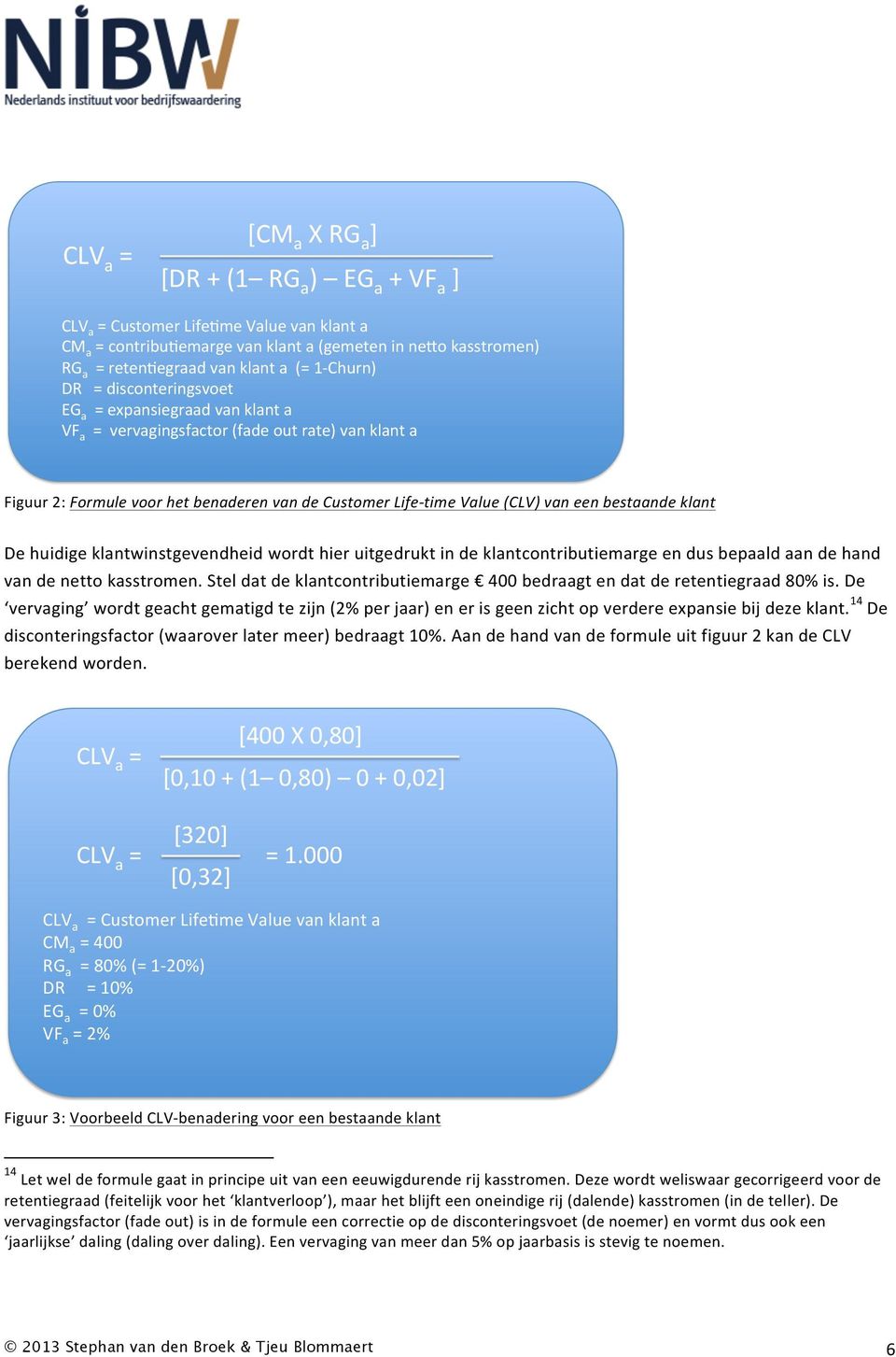 van de Customer Life- time Value (CLV) van een bestaande klant De huidige klantwinstgevendheid wordt hier uitgedrukt in de klantcontributiemarge en dus bepaald aan de hand van de netto kasstromen.