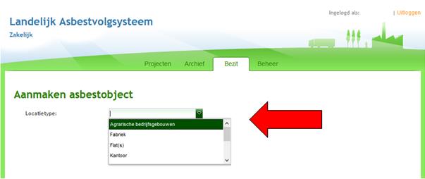 2. Selecteer een locatietype via het uitklapscherm 3.