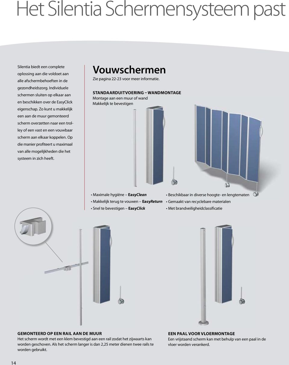 Zo kunt u makkelijk een aan de muur gemonteerd scherm overzetten naar een trolley of een vast en een vouwbaar scherm aan elkaar koppelen.