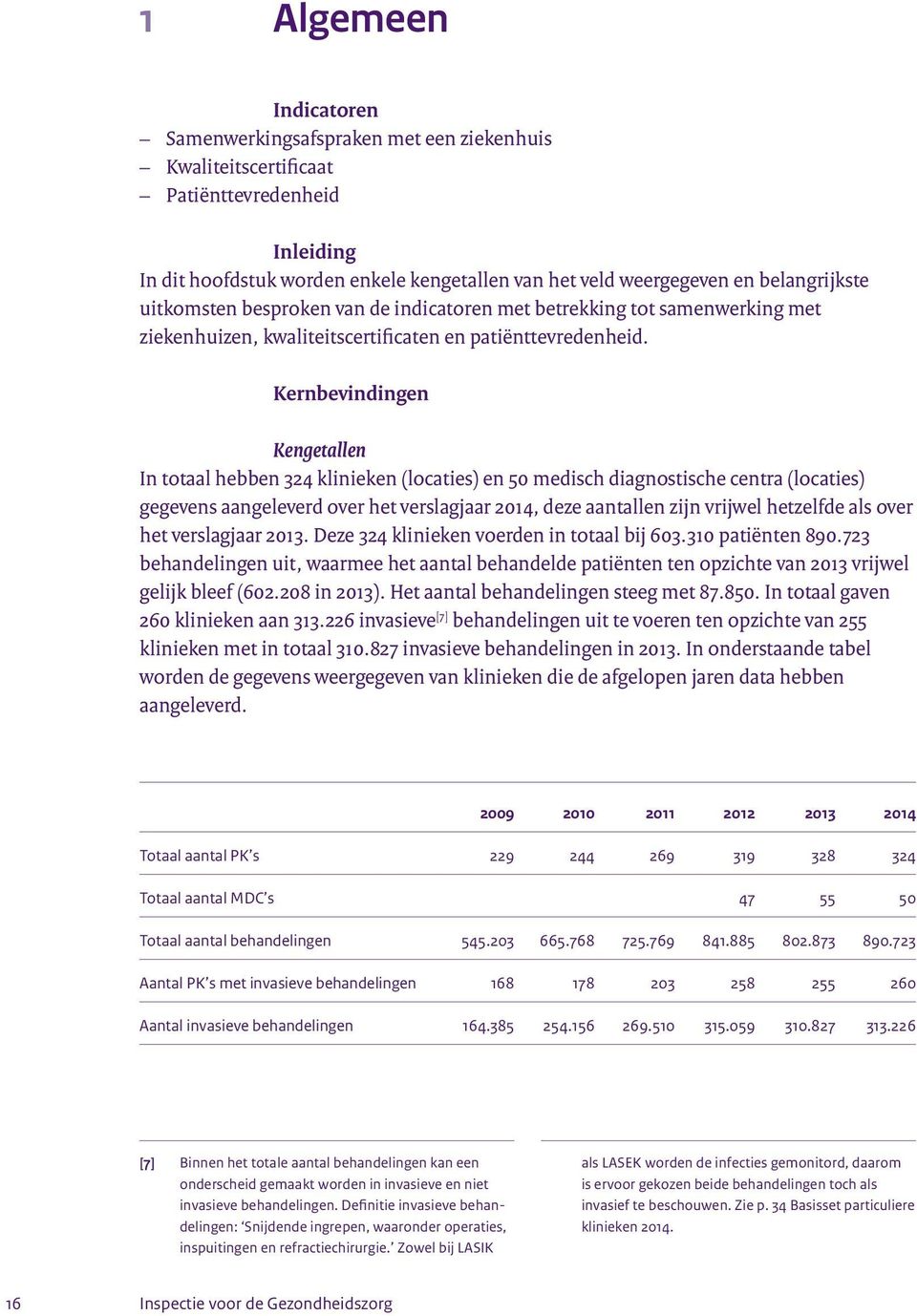 Kernbevindingen Kengetallen In totaal hebben 324 klinieken (locaties) en 50 medisch diagnostische centra (locaties) gegevens aangeleverd over het verslagjaar 2014, deze aantallen zijn vrijwel