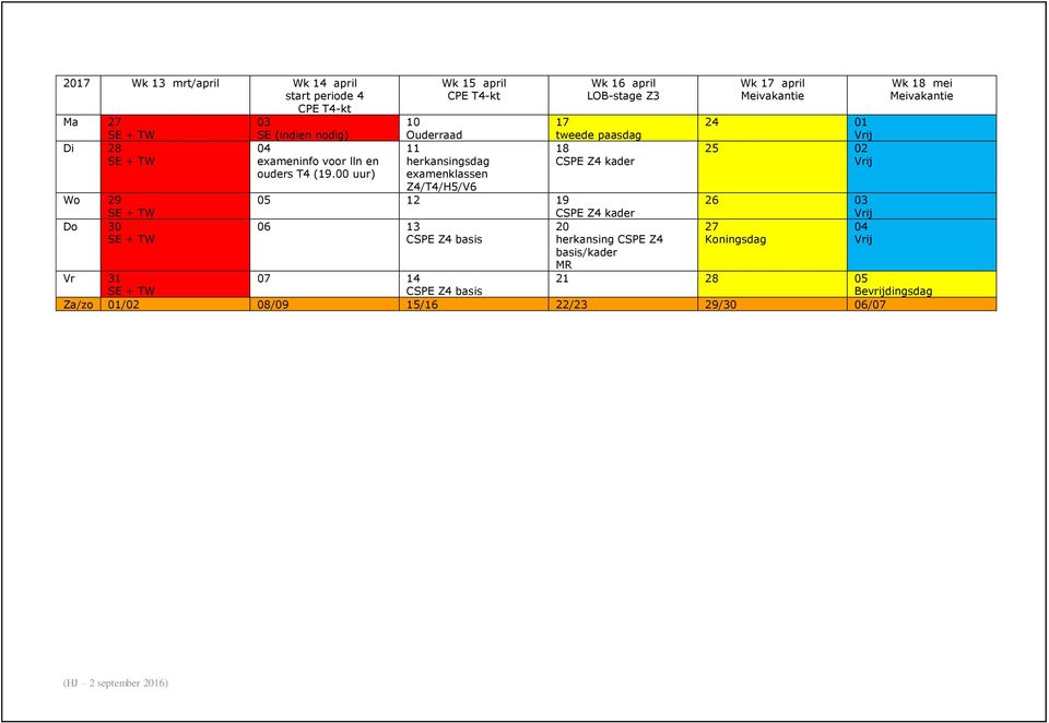 00 examenklassen Z4/T4/H5/V6 05 12 19 CSPE Z4 kader 06 CSPE Z4 basis 20 herkansing CSPE Z4 basis/kader Wk 17 april