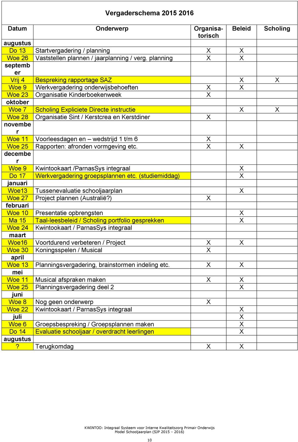 Organisatie Sint / Kerstcrea en Kerstdiner X novembe r Woe 11 Voorleesdagen en wedstrijd 1 t/m 6 X Woe 25 Rapporten: afronn vormgeving etc.