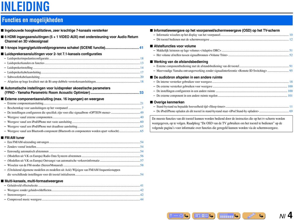 ..13 Luidsprekerinstelling...14 Luidsprekerkabelaansluiting...17 Subwooferkabelaansluiting...20 Afspelen op hoge kwaliteit met de Bi-amp dubbele versterkeraansluitingen.