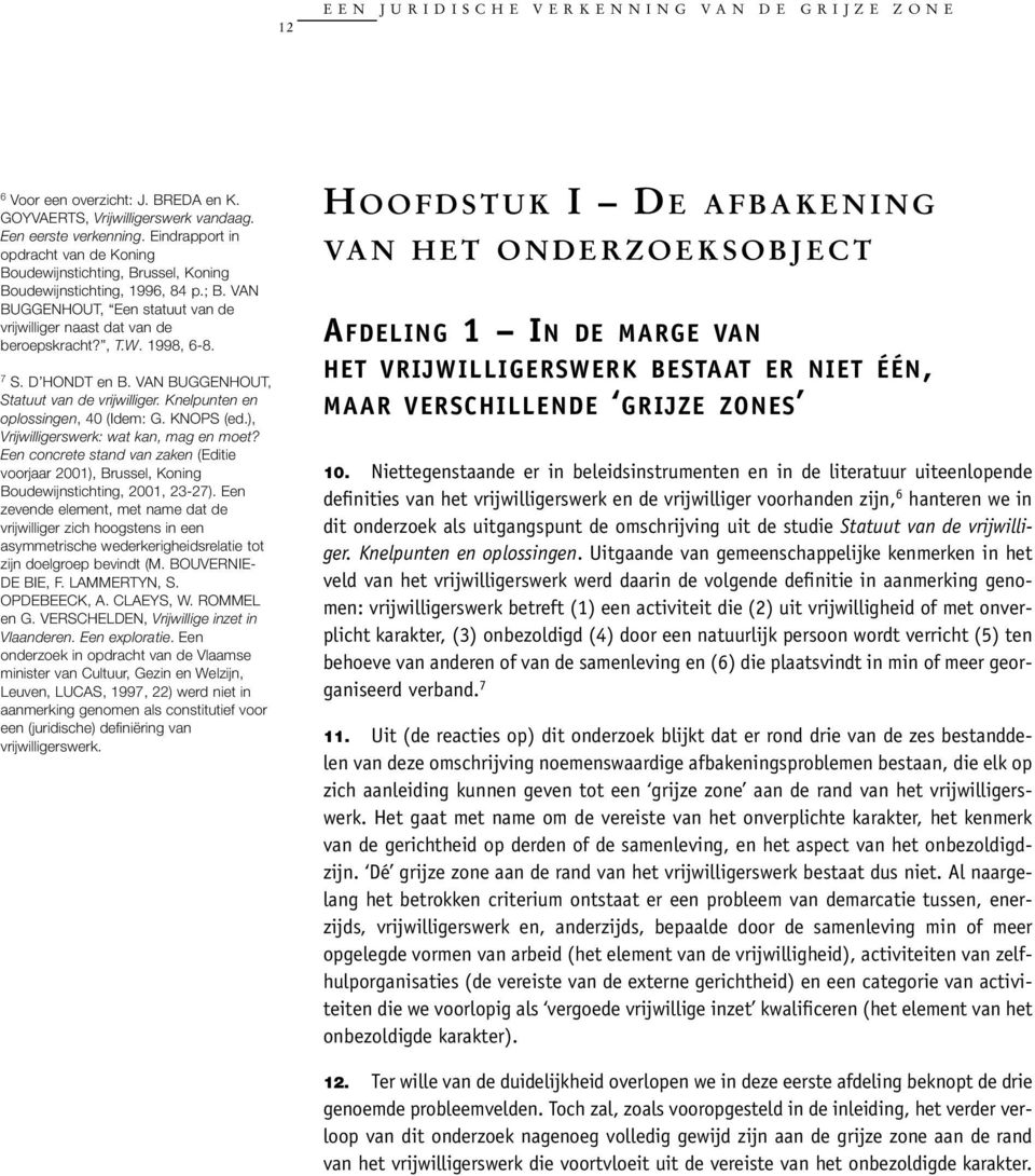 1998, 6-8. 7 S. D HONDT en B. VAN BUGGENHOUT, Statuut van de vrijwilliger. Knelpunten en oplossingen, 40 (Idem: G. KNOPS (ed.), Vrijwilligerswerk: wat kan, mag en moet?