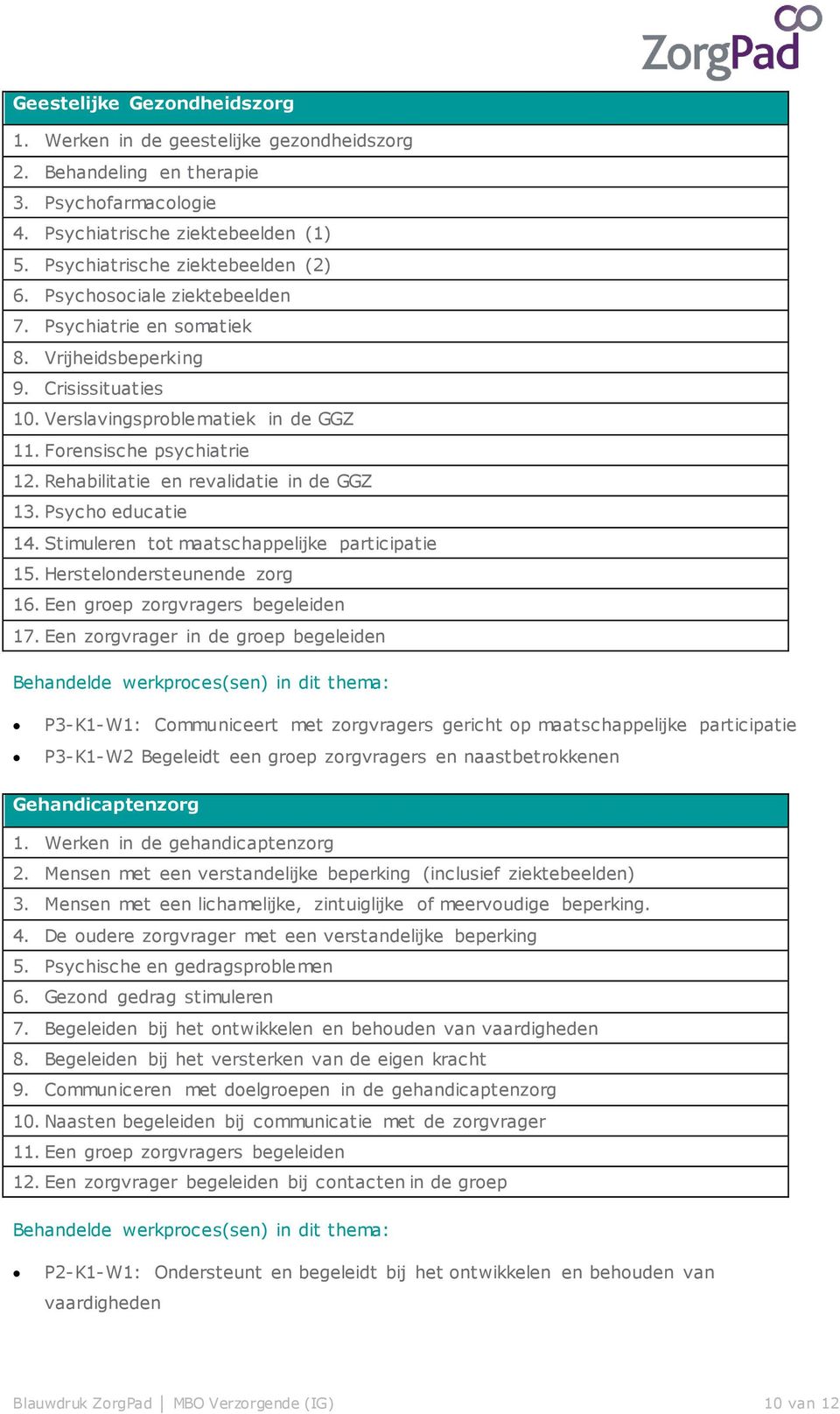 Rehabilitatie en revalidatie in de GGZ 13. Psycho educatie 14. Stimuleren tot maatschappelijke participatie 15. Herstelondersteunende zorg 16. Een groep zorgvragers begeleiden 17.