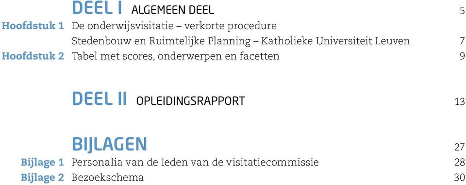 Tabel met scores, onderwerpen en facetten 9 DEEL II OPLEIDINGSRAPPORT 13 BIJLAGEN