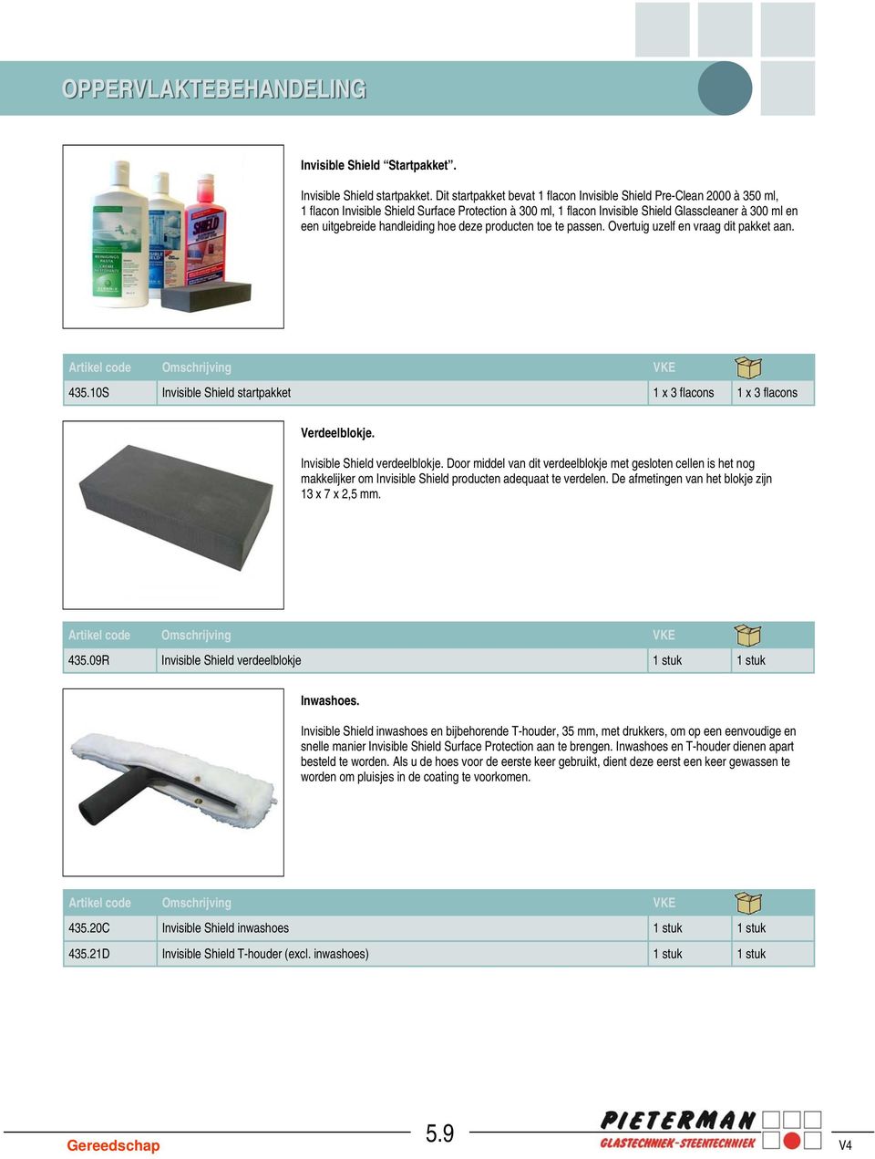 handleiding hoe deze producten toe te passen. Overtuig uzelf en vraag dit pakket aan. 435.10S Invisible Shield startpakket 1 x 3 flacons 1 x 3 flacons Verdeelblokje. Invisible Shield verdeelblokje.