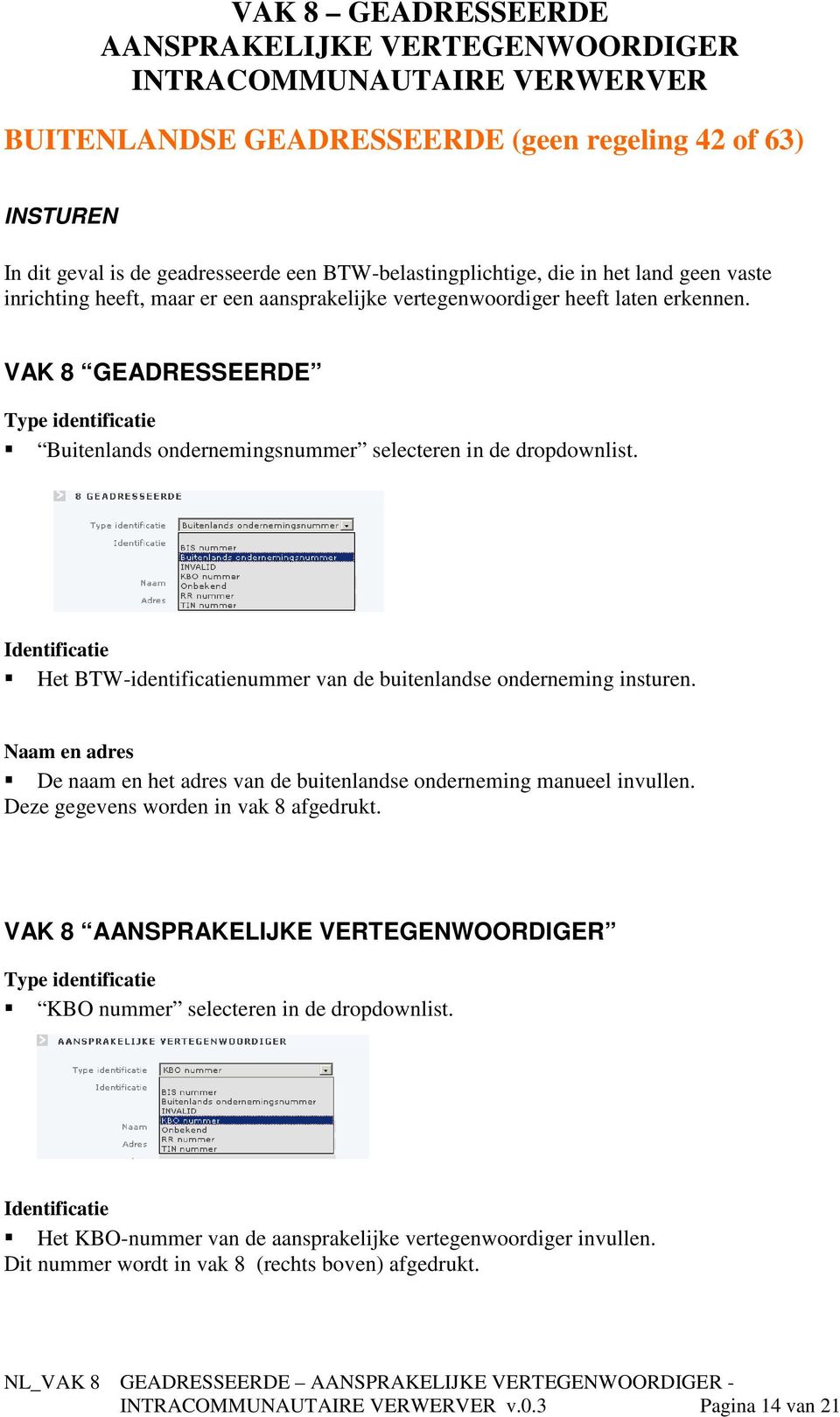 Identificatie Het BTW-identificatienummer van de buitenlandse onderneming insturen. Naam en adres De naam en het adres van de buitenlandse onderneming manueel invullen.