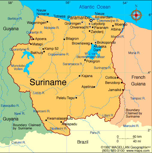 Algemene informatie Suriname Suriname, gelegen aan de noordkust van Zuid Amerika heeft een totaal land oppervlak van ongeveer 166.000 vierkante kilometers en een bevolking van ca. 450.