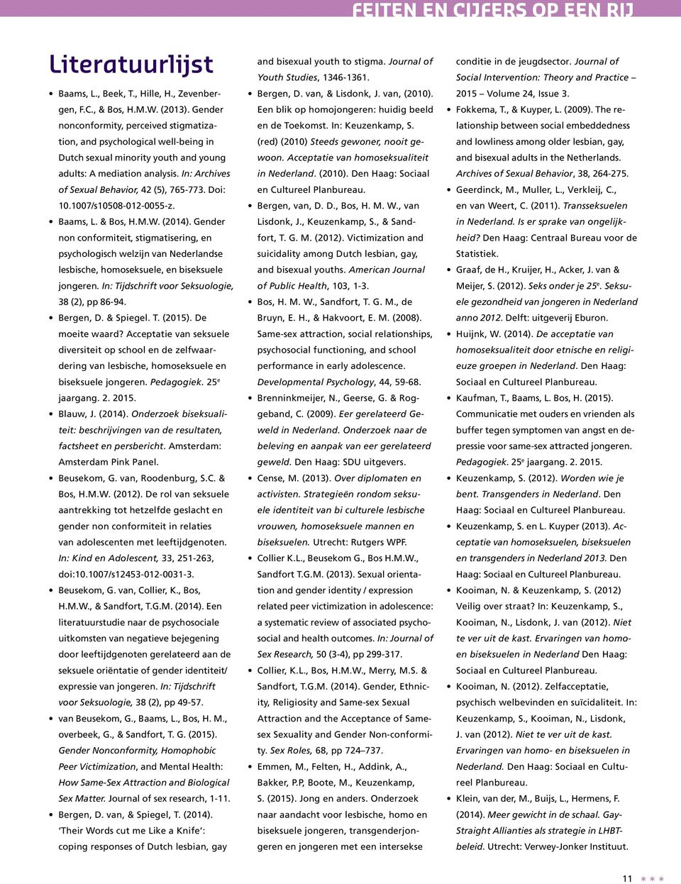 Doi: 10.1007/s10508-012-0055-z. Baams, L. & Bos, H.M.W. (2014). Gender non conformiteit, stigmatisering, en psychologisch welzijn van Nederlandse lesbische, homoseksuele, en biseksuele jongeren.