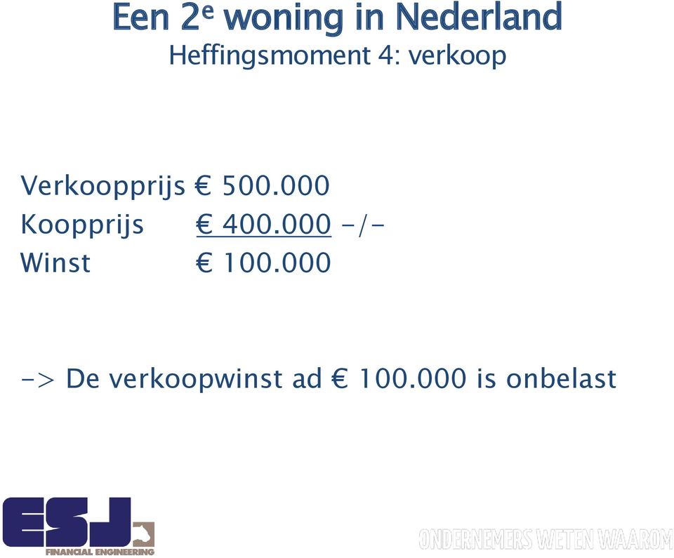 Verkoopprijs 500.000 Koopprijs 400.