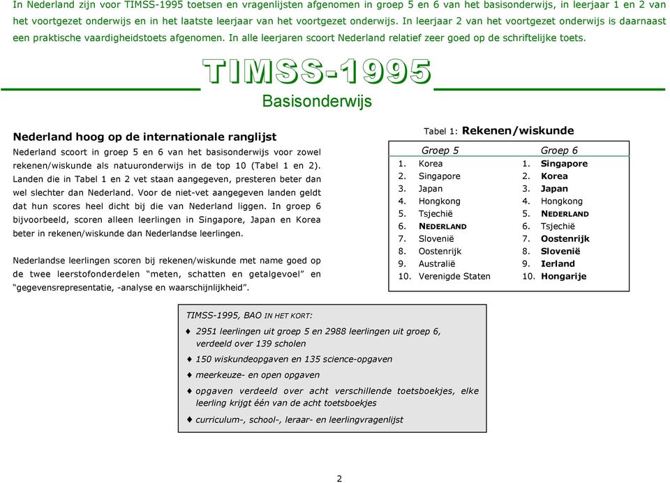 In alle leerjaren scoort Nederland relatief zeer goed op de schriftelijke toets.