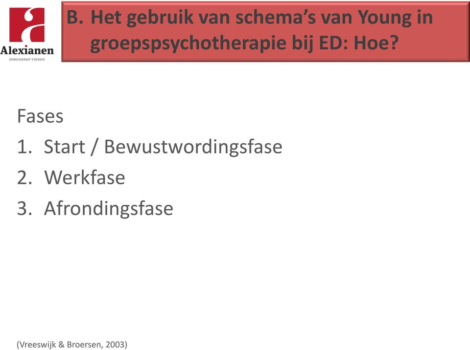 Start / Bewustwordingsfase 2. Werkfase 3.