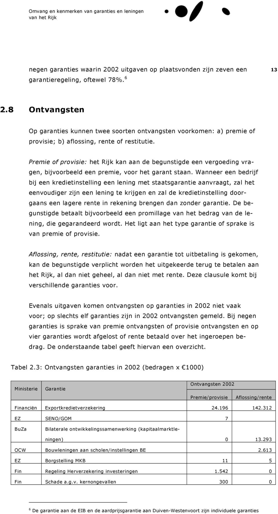 Premie of provisie: het Rijk kan aan de begunstigde een vergoeding vragen, bijvoorbeeld een premie, voor het garant staan.