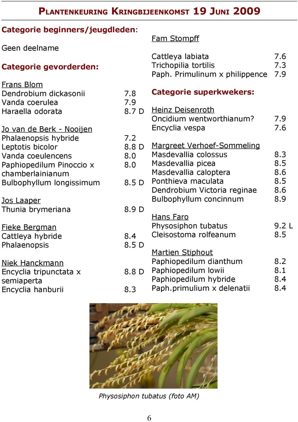 5 D Jos Laaper Thunia brymeriana 8.9 D Fieke Bergman Cattleya hybride 8.4 Phalaenopsis 8.5 D Niek Hanckmann Encyclia tripunctata x 8.8 D semiaperta Encyclia hanburii 8.
