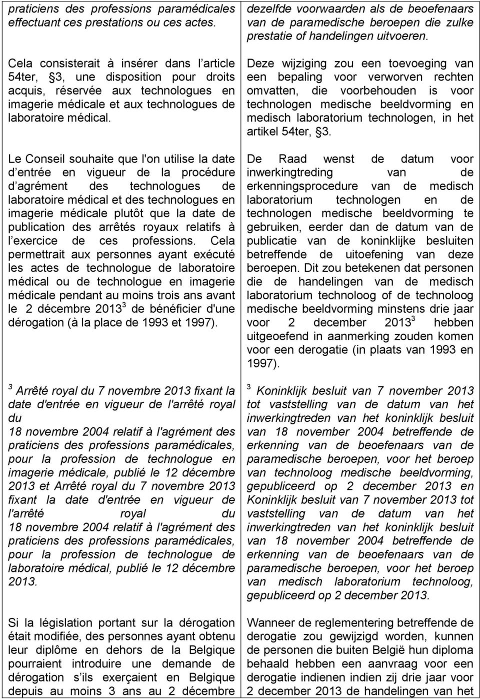 date d entrée en vigueur de la procédure d agrément des technologues de laboratoire médical et des technologues en imagerie médicale plutôt que la date de publication des arrêtés royaux relatifs à l