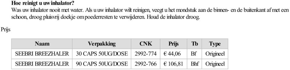 schoon, droog pluisvrij doekje om poederresten te verwijderen. Houd de inhalator droog.