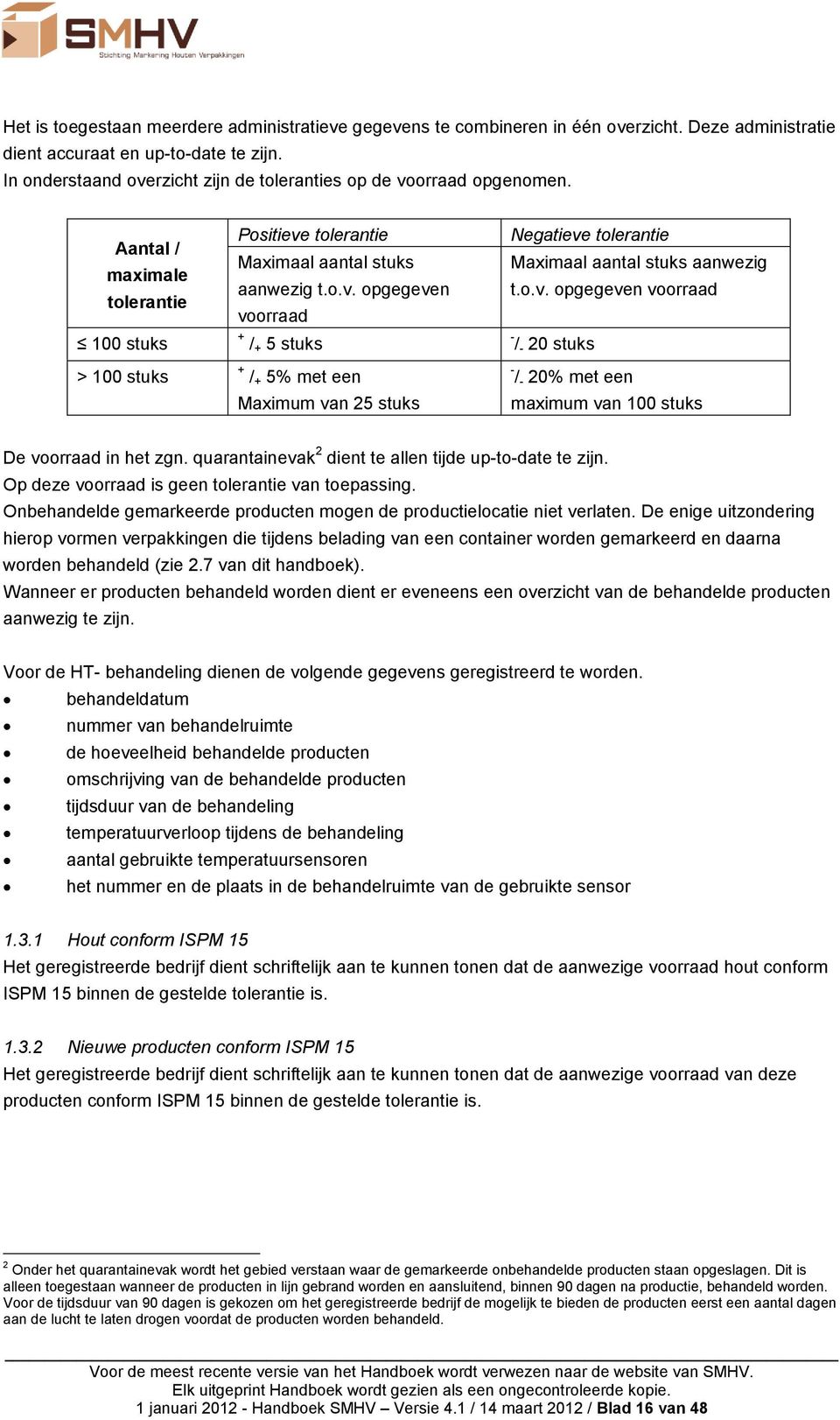 o.v. opgegeven voorraad - / - 20 stuks - / - 20% met een maximum van 100 stuks De voorraad in het zgn. quarantainevak 2 dient te allen tijde up-to-date te zijn.