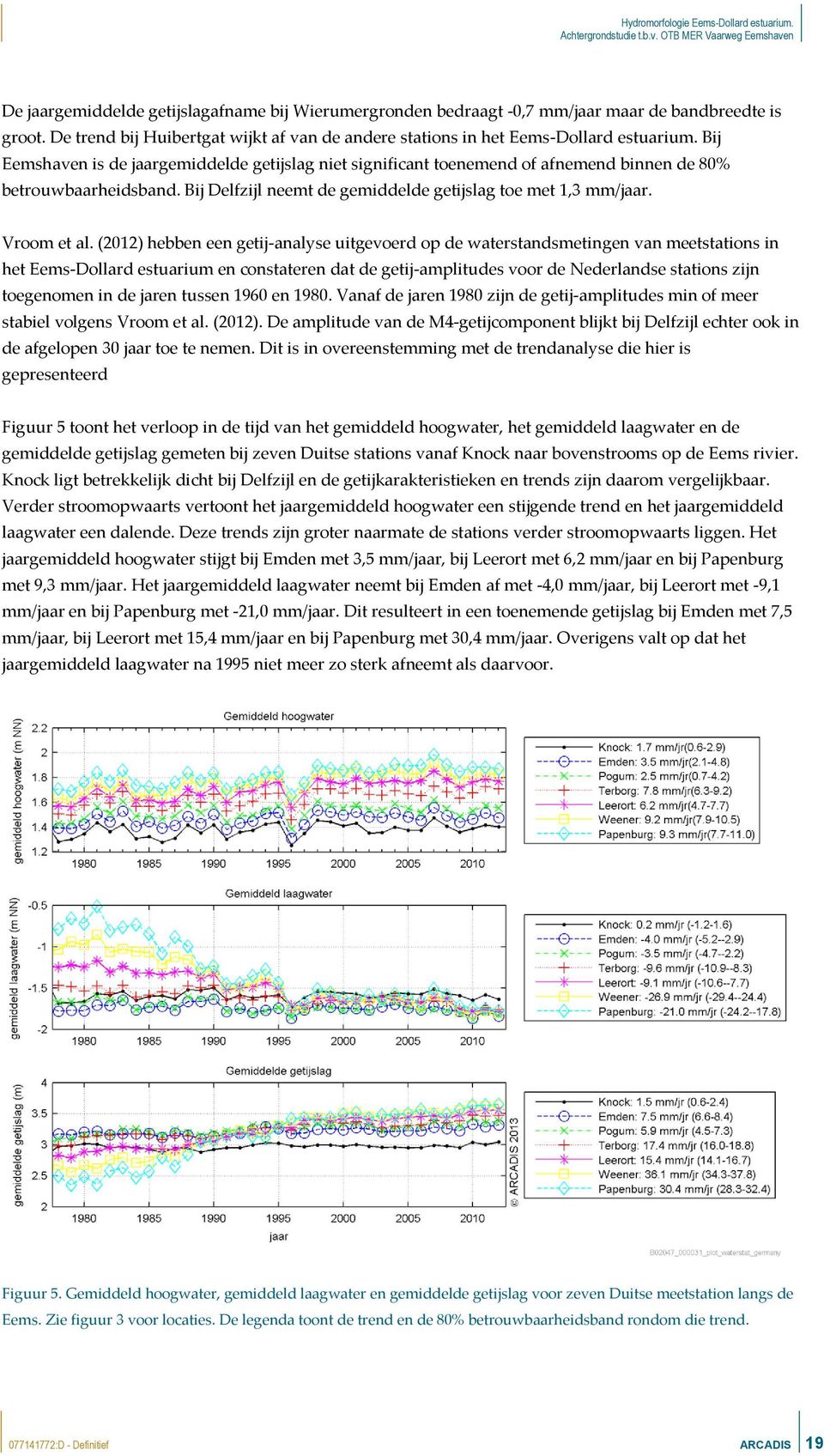 (2012) hebben een getij-analyse uitgevoerd op de waterstandsmetingen van meetstations in het Eems-Dollard estuarium en constateren dat de getij-amplitudes voor de Nederlandse stations zijn toegenomen