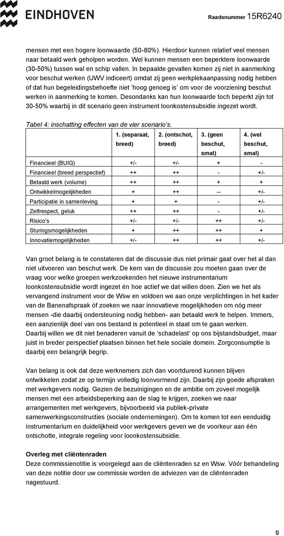 voorziening beschut werken in aanmerking te komen. Desondanks kan hun loonwaarde toch beperkt zijn tot 30-50% waarbij in dit scenario geen instrument loonkostensubsidie ingezet wordt.