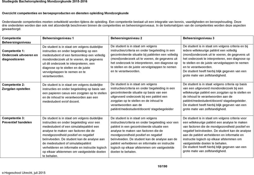 Deze drie onderdelen worden dan ook niet afzonderlijk beschreven binnen de competenties en beheersingsniveaus. In de toetsmatrijzen van de competenties worden deze aspecten gewaarborgd.