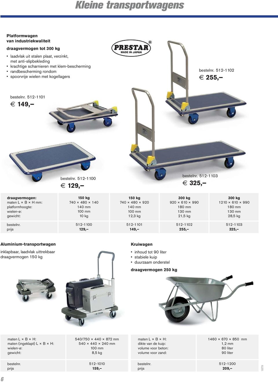 kg 740 480 920 140 100 12,3 kg kg 920 610 990 180 130 21,5 kg kg 1210 610 990 180 130 28,5 kg 512-1100 512-1101 512-1102 129, 149, 255, 512-1103 325, Aluminium-transportwagen inklapbaar, laadvlak