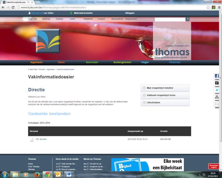 VAKINFORMATIEDOSSIER OP THOMAS: HANDLEIDING VOOR DE DIRECTEUR 1. Hoe open ik het vakinformatiedossier?