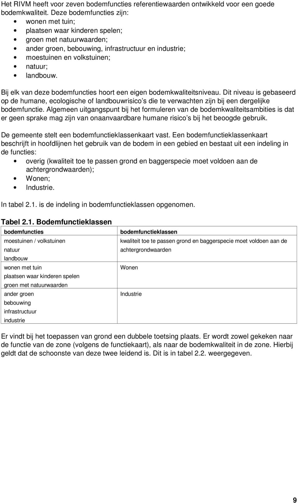 Bij elk van deze bodemfuncties hoort een eigen bodemkwaliteitsniveau. Dit niveau is gebaseerd op de humane, ecologische of landbouwrisico s die te verwachten zijn bij een dergelijke bodemfunctie.