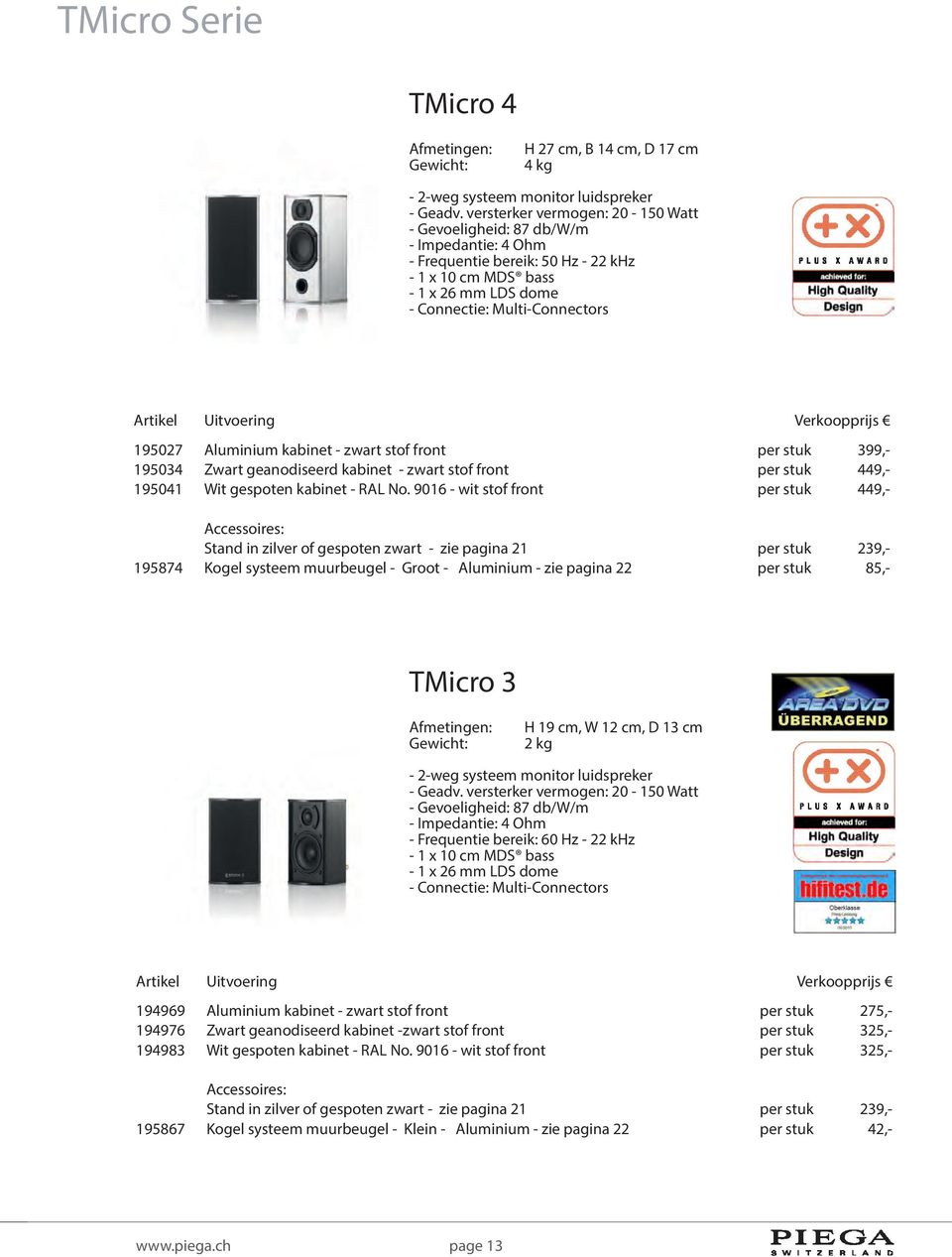 stof front per stuk 399,- 195034 Zwart geanodiseerd kabinet - zwart stof front per stuk 449,- 195041 Wit gespoten kabinet - RAL No.