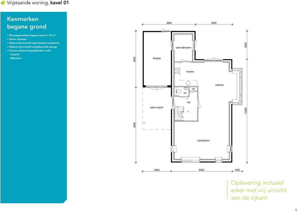 Oplevering inclusief aangebouwde garage Diverse uitbouwmogelijkheden