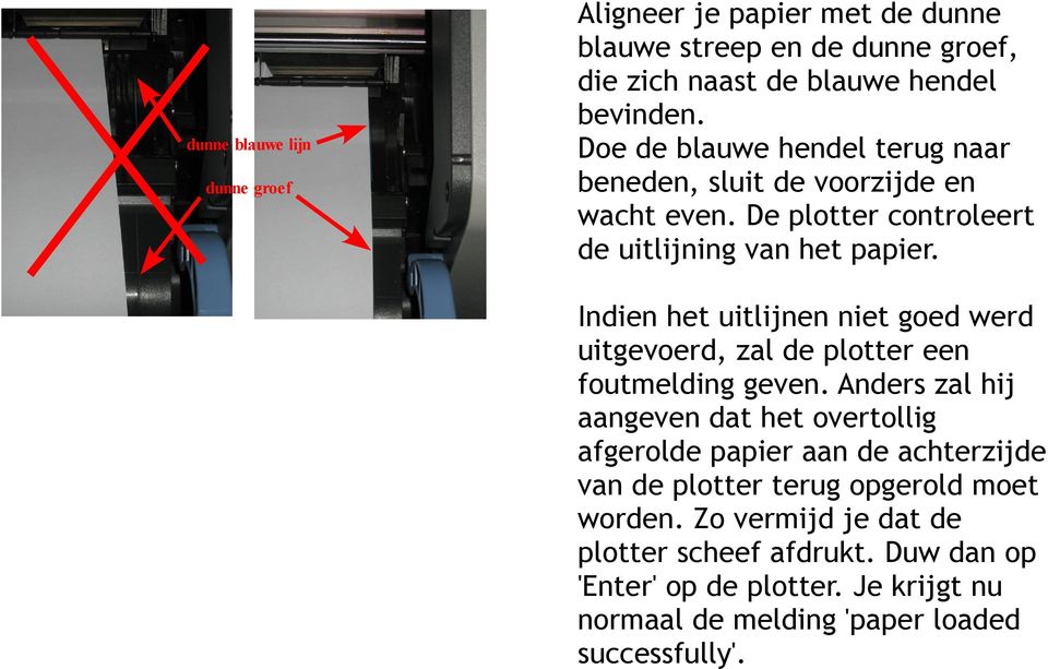 Indien het uitlijnen niet goed werd uitgevoerd, zal de plotter een foutmelding geven.