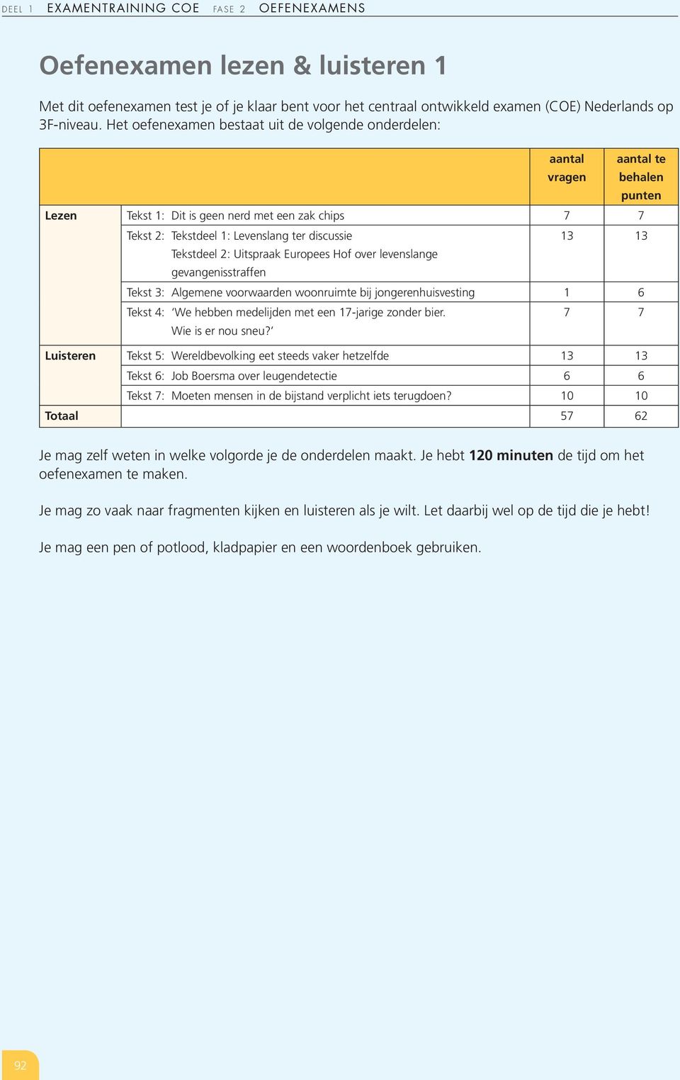 Tekstdeel 2: Uitspraak Europees Hof over levenslange gevangenisstraffen Tekst 3: Algemene voorwaarden woonruimte bij jongerenhuisvesting 1 6 Tekst 4: We hebben medelijden met een 17-jarige zonder