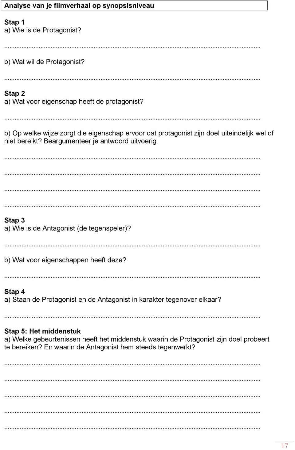 Stap 3 a) Wie is de Antagonist (de tegenspeler)? b) Wat voor eigenschappen heeft deze?