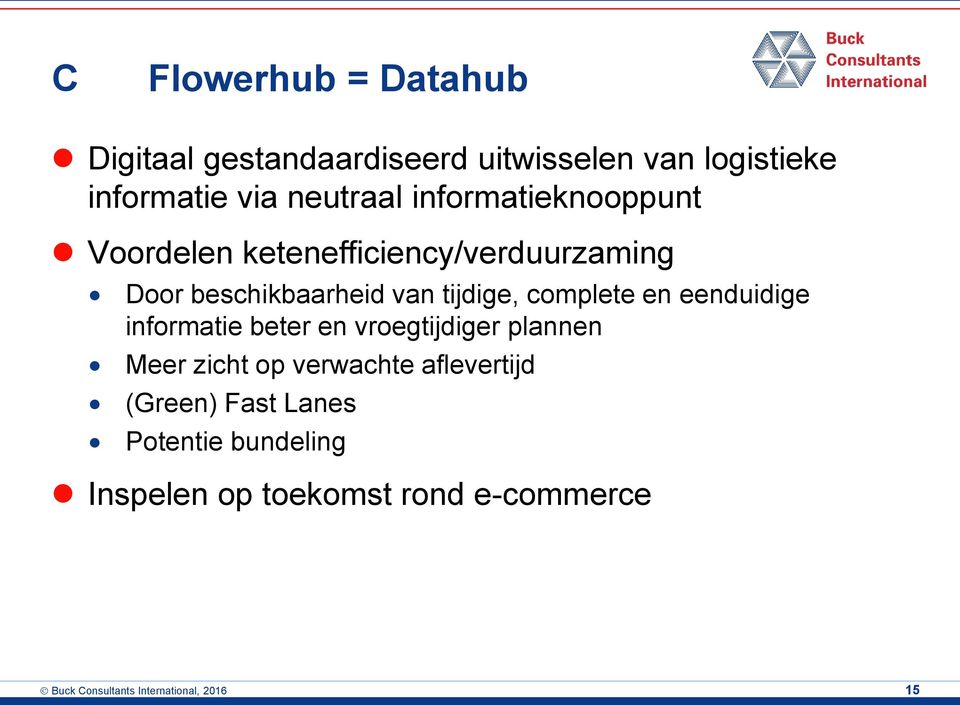 en eenduidige informatie beter en vroegtijdiger plannen Meer zicht op verwachte aflevertijd (Green)