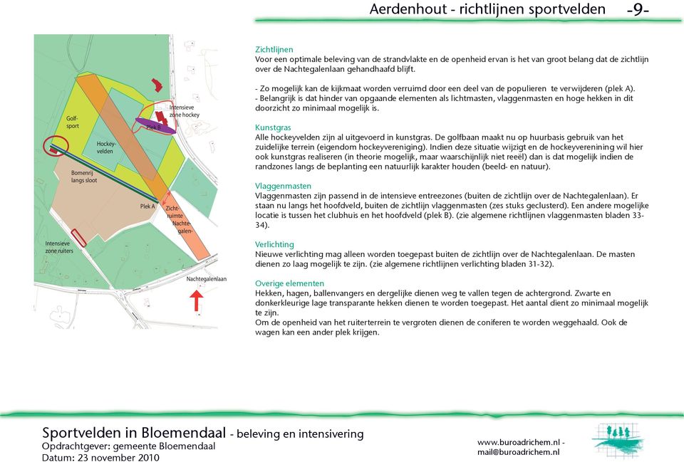 Bomenrij langs sloot Plek B Plek A Intensieve zone hockey Golfsport Hockeyvelden Zichtruimte Nachte- galen- - Zo mogelijk kan de kijkmaat worden verruimd door een deel van de populieren te