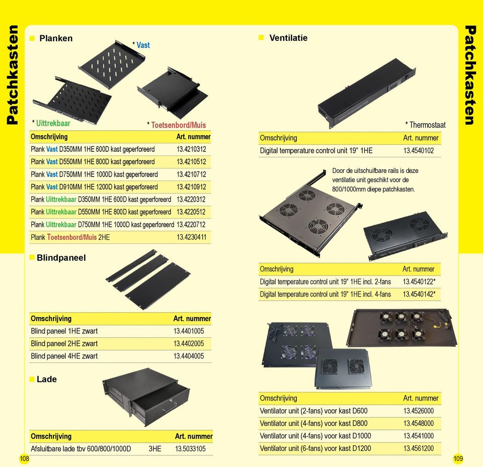 4220312 Plank Uittrekbaar D550MM 1HE D kast geperforeerd 13.4220512 Plank Uittrekbaar D750MM 1HE 1000D kast geperforeerd 13.4220712 Plank Toetsenbord/Muis 2HE 13.