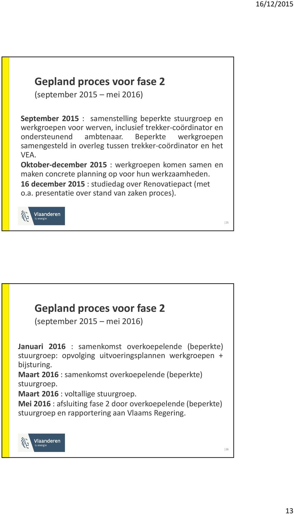 16 december 2015 : studiedag over Renovatiepact (met o.a. presentatie over stand van zaken proces).