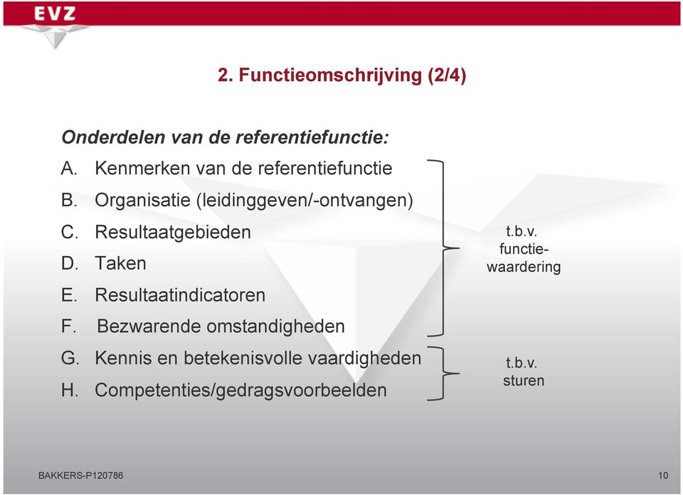 Resultaatgebieden D. Taken E. Resultaatindicatoren F. Bezwarende omstandigheden G.
