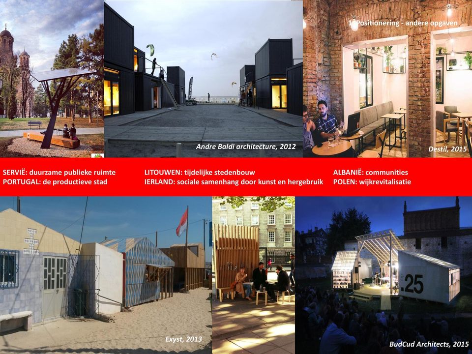 Positionering - andere opgaven Destil, 2015 SERVIË: duurzame publieke ruimte LITOUWEN: tijdelijke