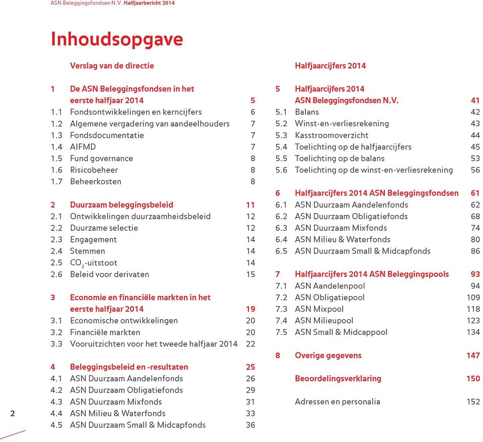 7 Beheerkosten 8 2 Duurzaam beleggingsbeleid 11 2.1 Ontwikkelingen duurzaamheidsbeleid 12 2.2 Duurzame selectie 12 2.3 Engagement 14 2.4 Stemmen 14 2.5 CO 2 -uitstoot 14 2.