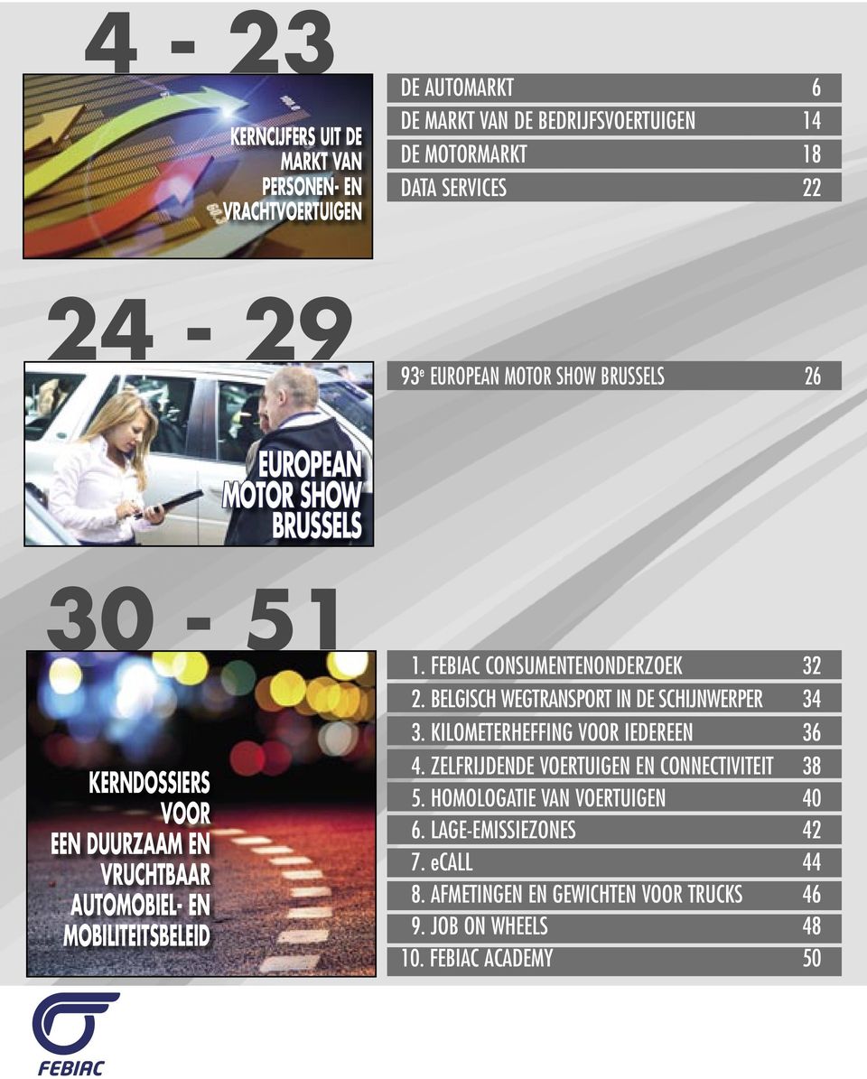 FEBIAC CONSUMENTENONDERZOEK 32 2. BELGISCH WEGTRANSPORT IN DE SCHIJNWERPER 34 3. KILOMETERHEFFING VOOR IEDEREEN 36 4.