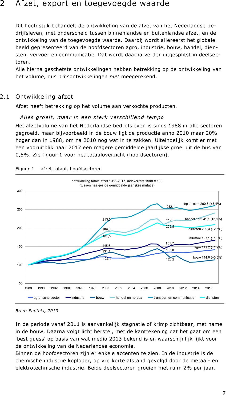 Dat wordt daarna verder uitgesplitst in deelsectoren. Alle hierna geschetste ontwikkelingen hebben betrekking op de ontwikkeling van het volume, dus prijsontwikkelingen niet meegerekend. 2.