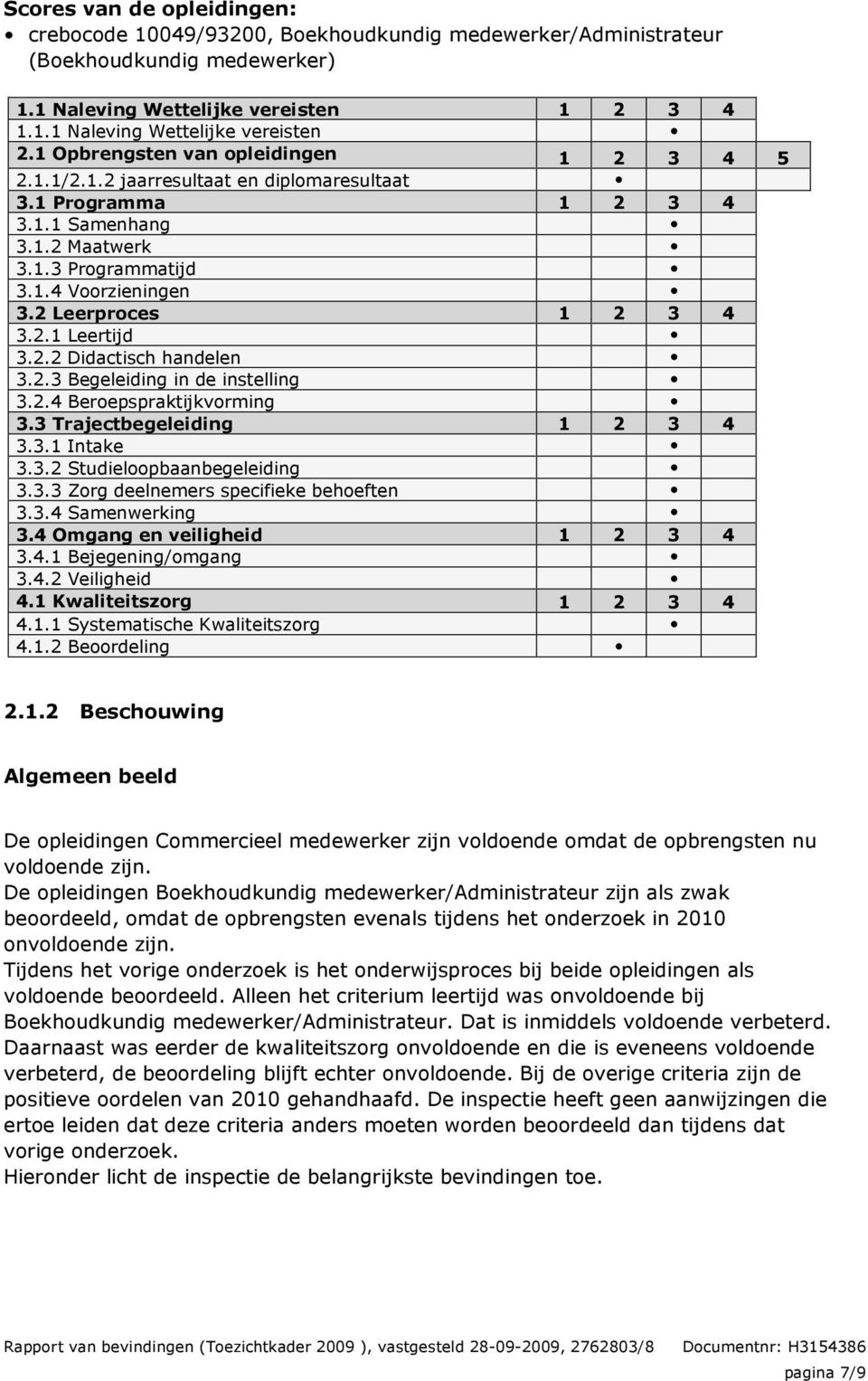 2 Leerproces 1 2 3 4 3.2.1 Leertijd 3.2.2 Didactisch handelen 3.2.3 Begeleiding in de instelling 3.2.4 Beroepspraktijkvorming 3.3 Trajectbegeleiding 1 2 3 4 3.3.1 Intake 3.3.2 Studieloopbaanbegeleiding 3.