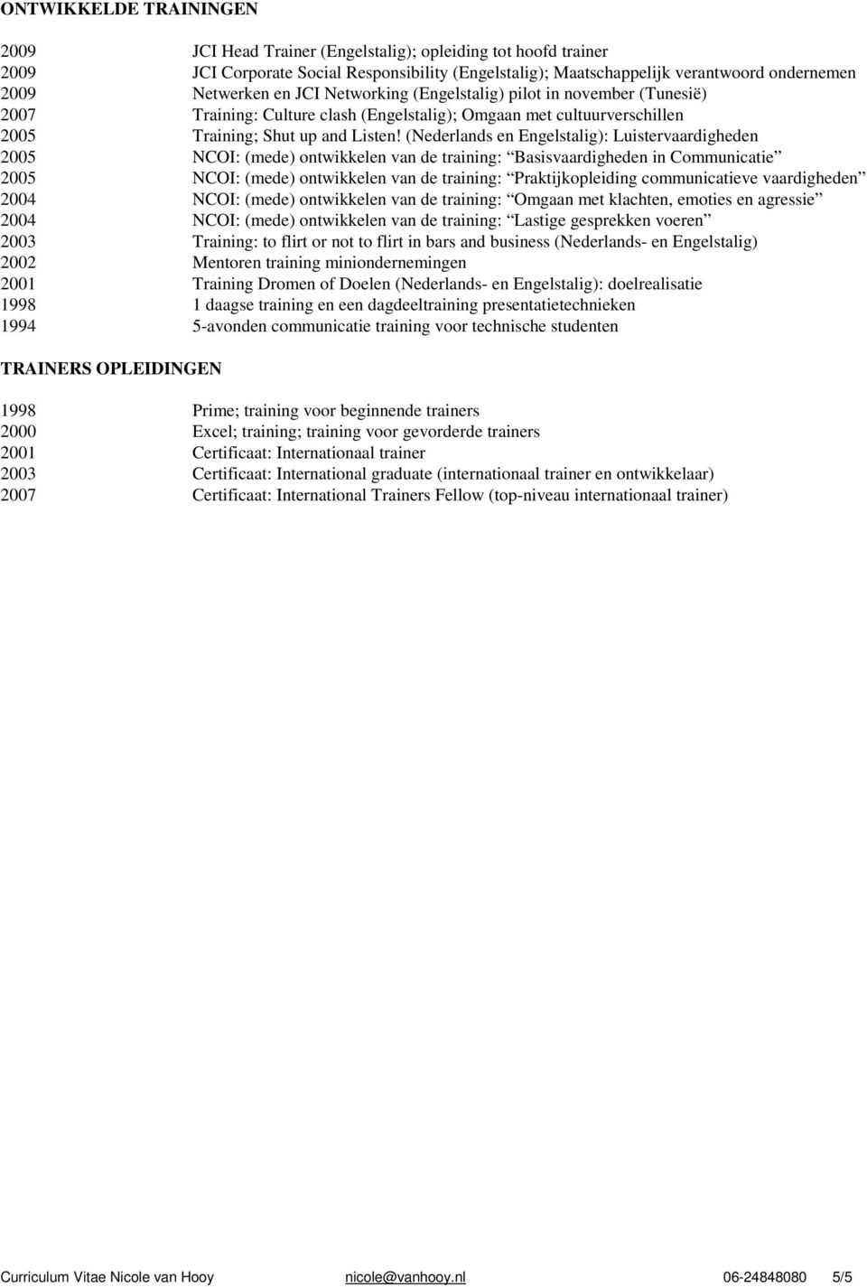 (Nederlands en Engelstalig): Luistervaardigheden 2005 NCOI: (mede) ontwikkelen van de training: Basisvaardigheden in Communicatie 2005 NCOI: (mede) ontwikkelen van de training: Praktijkopleiding