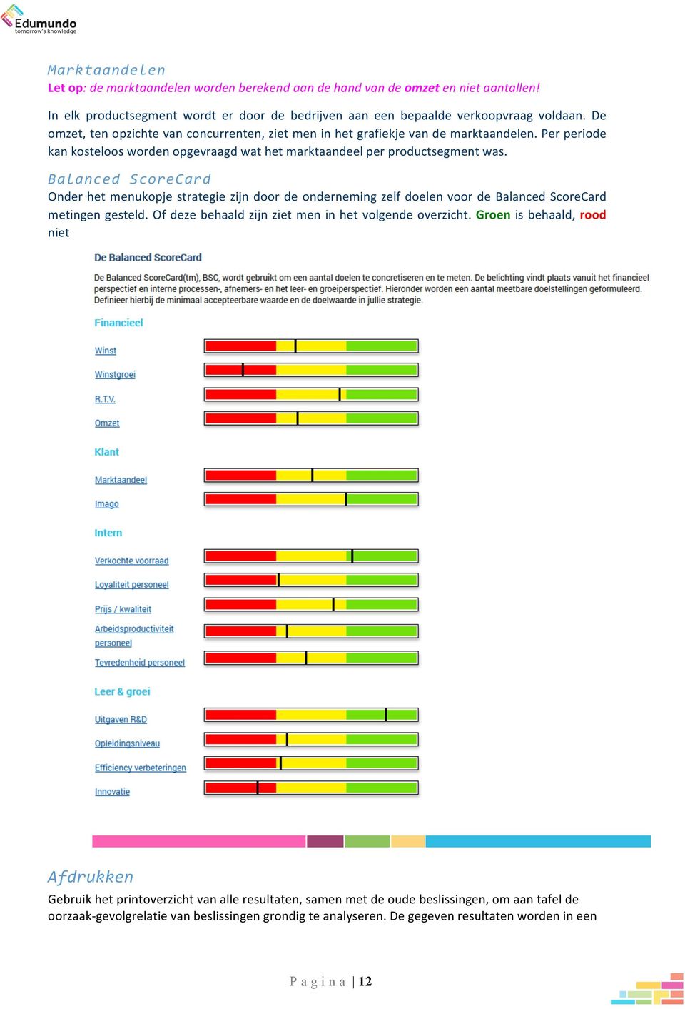 Balanced ScoreCard Onder het menukopje strategie zijn door de onderneming zelf doelen voor de Balanced ScoreCard metingen gesteld. Of deze behaald zijn ziet men in het volgende overzicht.