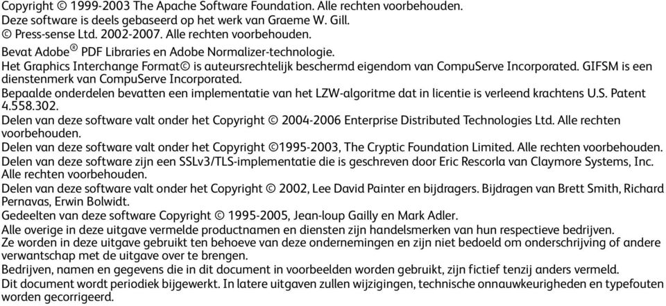 Bepaalde onderdelen bevatten een implementatie van het LZW-algoritme dat in licentie is verleend krachtens U.S. Patent 4.558.302.